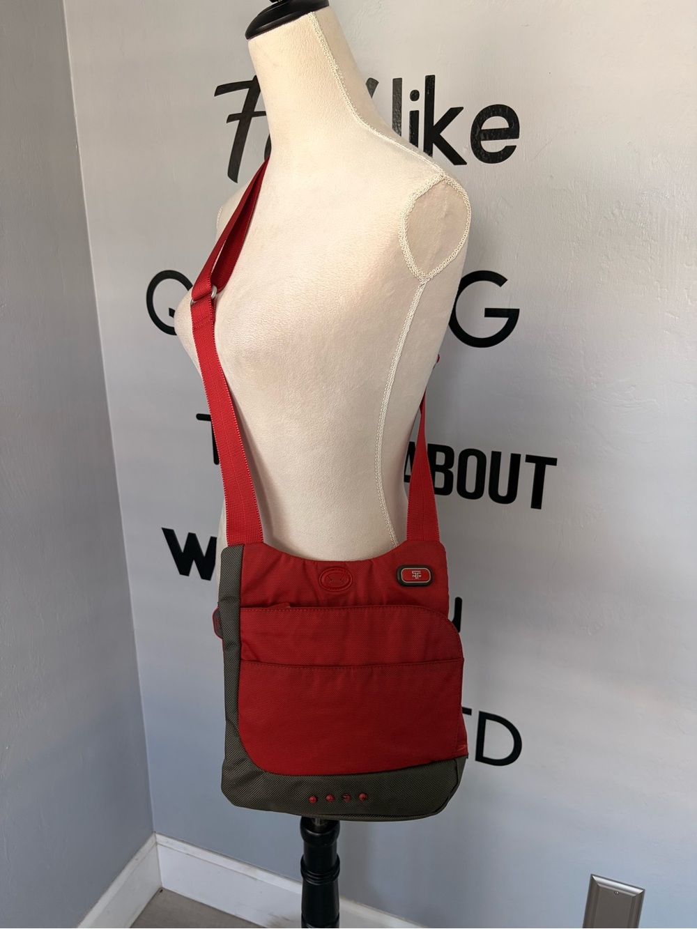 Red Tumi Ballistic Nylon Crossbody Messenger Bag